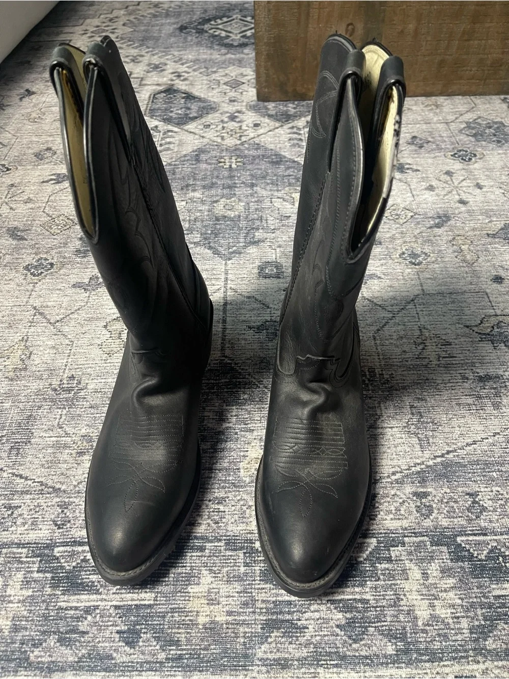 Durango | Men’s Western Oiled Black Leather Cowboy Boot Stitched Pull Tab 9.5EE